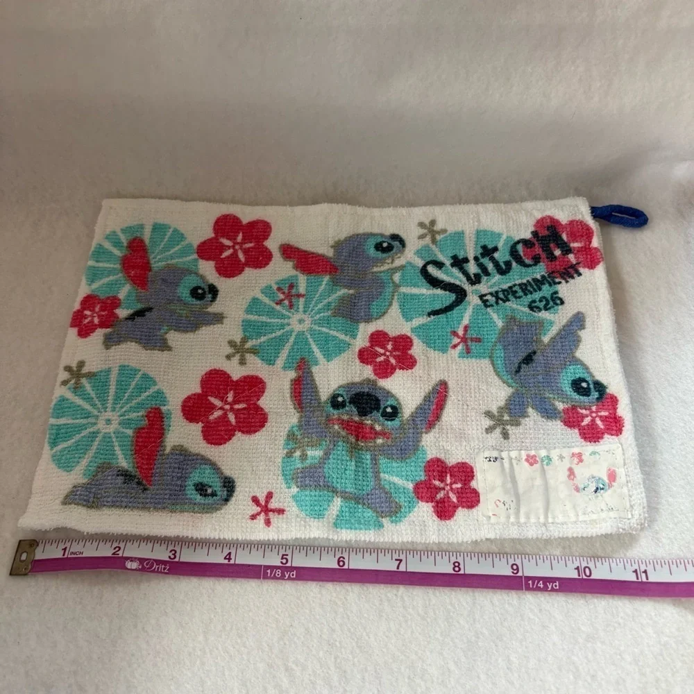 Set of 2 STITCH Small Hand Towels White Blue Disney Japan Floral Print